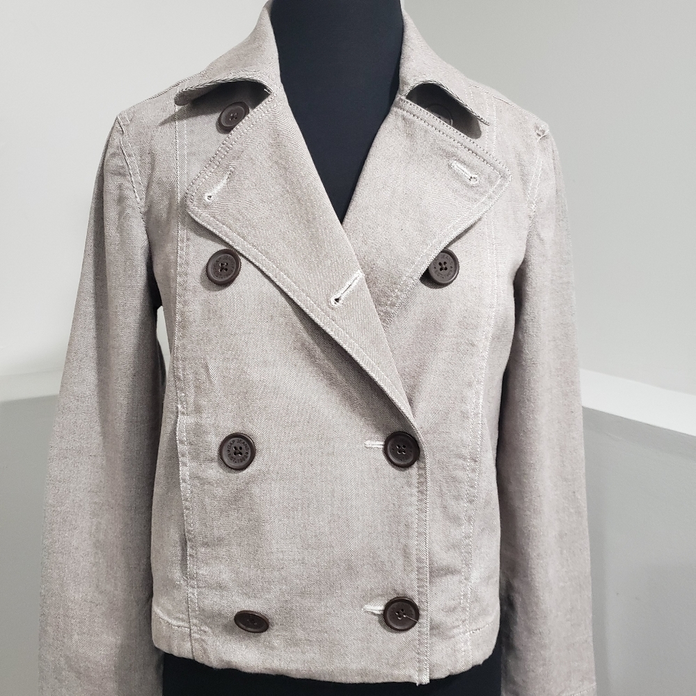 GAP Double Breasted Khaki Cropped Lightweight Jacket, Size Small - Picture 3 of 8